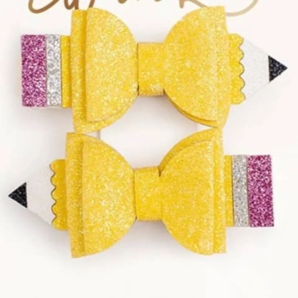 Back to School Pencil Bows Alligator Clip Set